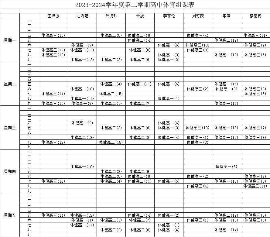 2024年度江苏省外国语学校体育课表公示